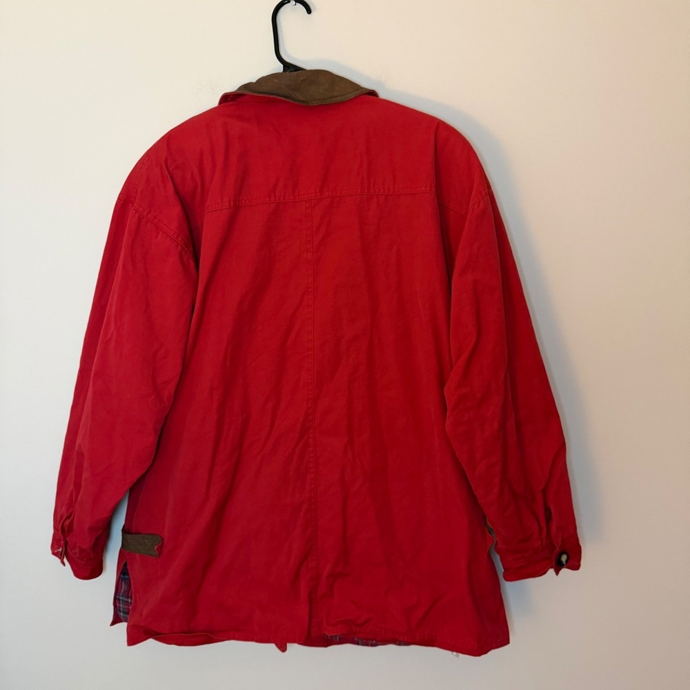 VTG Talbots 100% Cotton 90s Chore Coat Barn Jacket Outdoors Red Leather SZ XL - Picture 3 of 7